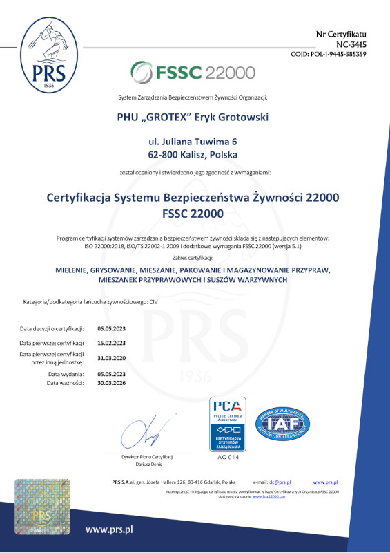 certyfikat FSSC-22000 PL